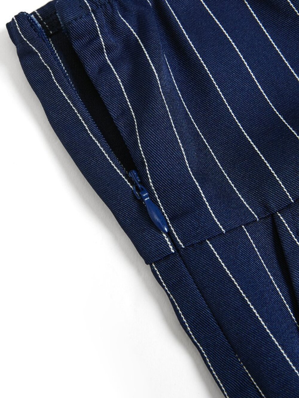 Navy Blue Casual Women's Striped Ultra High Waist Loose Long Overall - Picture 5 of 6